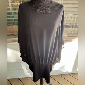 Ruby Ribbon black flowing sheer top attached to fitted knit waist band plus size
